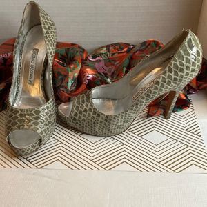 Luciano Padovan Platform Heels Leather Embossed Snakeskin Print Heels Shoes